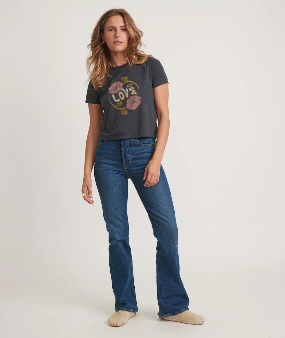 Graphic Triblend Crop Tee in Flower Love Graphic