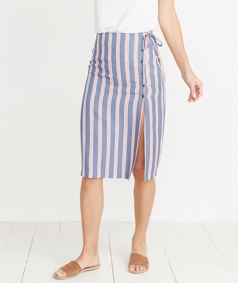 Layla Wrap Skirt in Cream/Red Multi Stripe