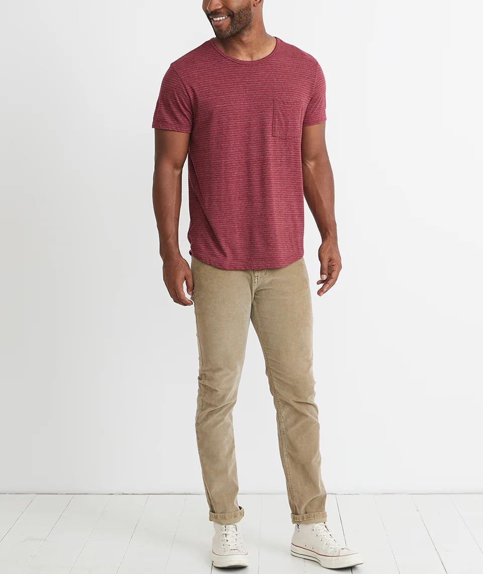 Saddle Pocket Tee in Tawny Port/Black Stripe