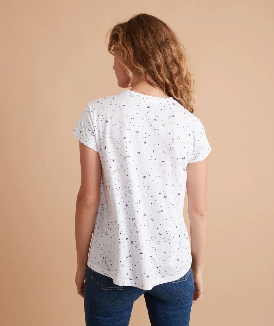 Swing Crew Tee in White Celestial Print