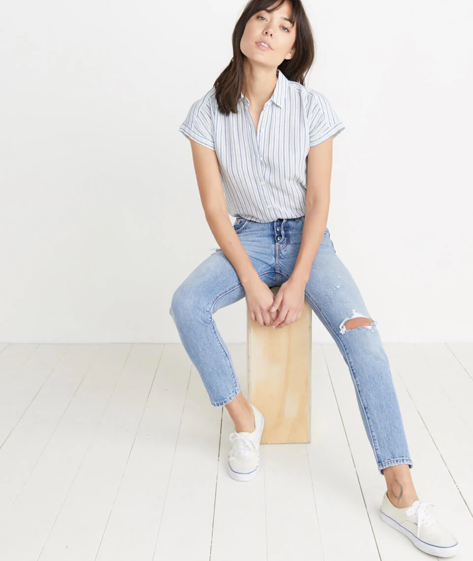 Paige Button Down in Aquifer