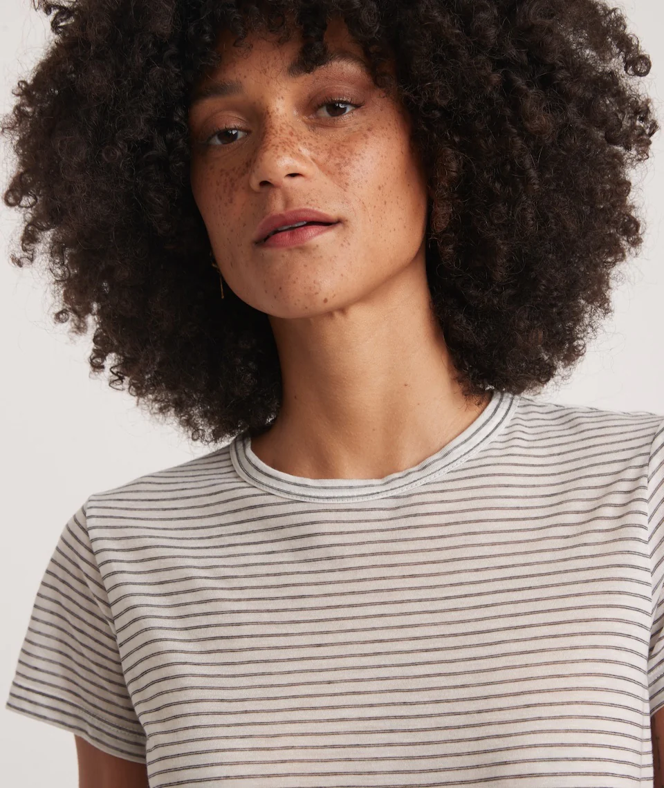 Classic Crew Tee in Black and White Stripe