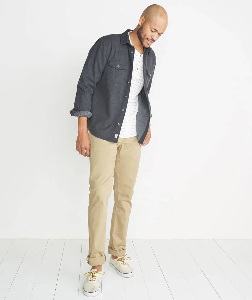 Double Knit Henley in Natural Ticking Stripe