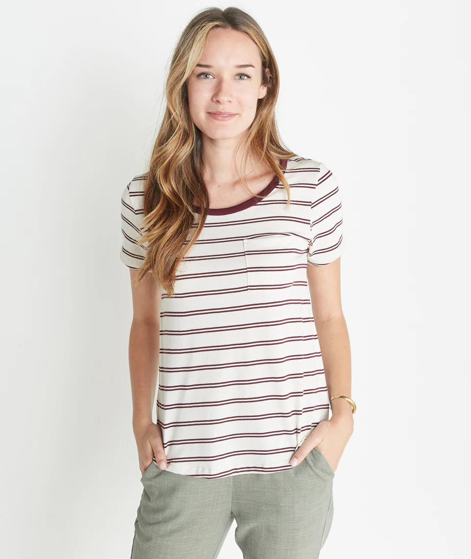 Boyfriend Pocket Tee in Merlot Stripe