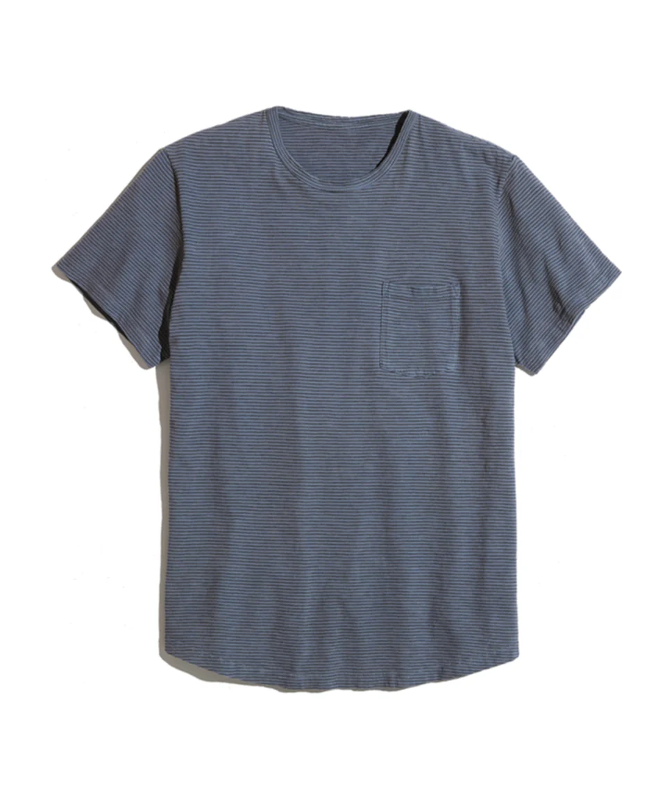Saddle Pocket Tee in Blue/Black Stripe