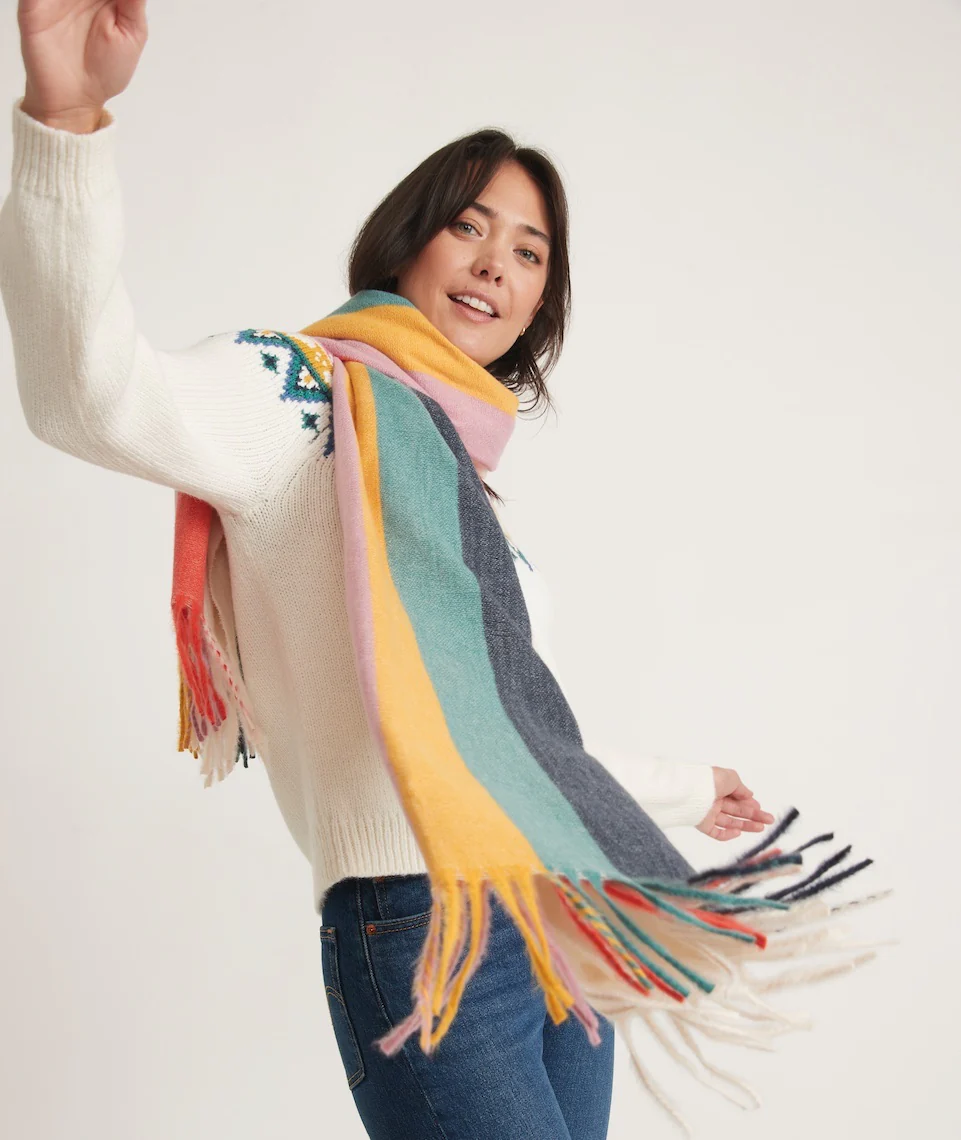 Stripe Scarf in Cream Rainbow