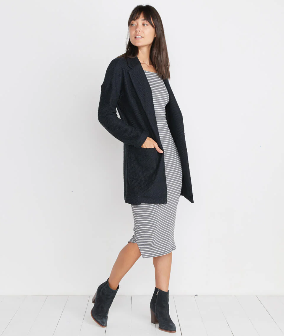 Longsleeve Lexi Midi Dress in Grey/White Stripe