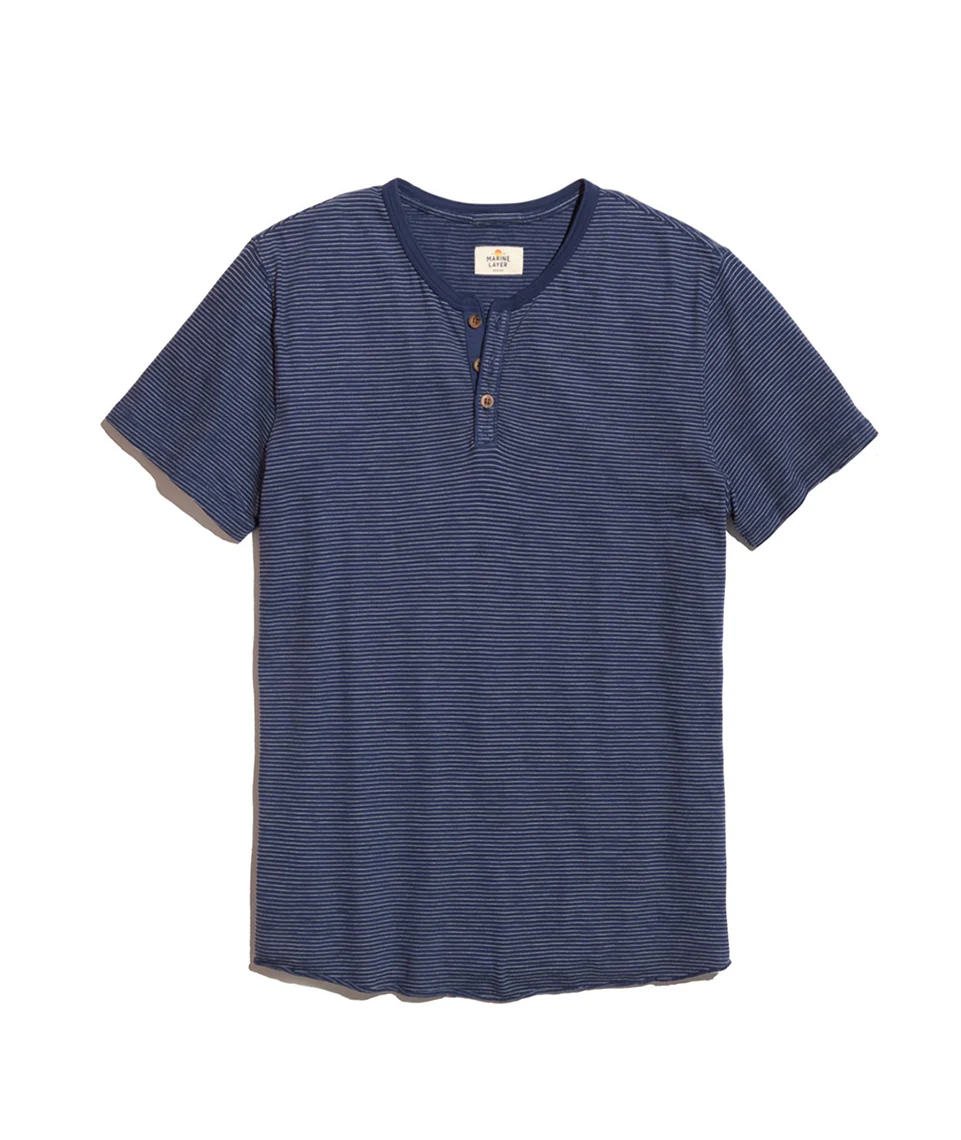 Short Sleeve Henley in Blue Stripe