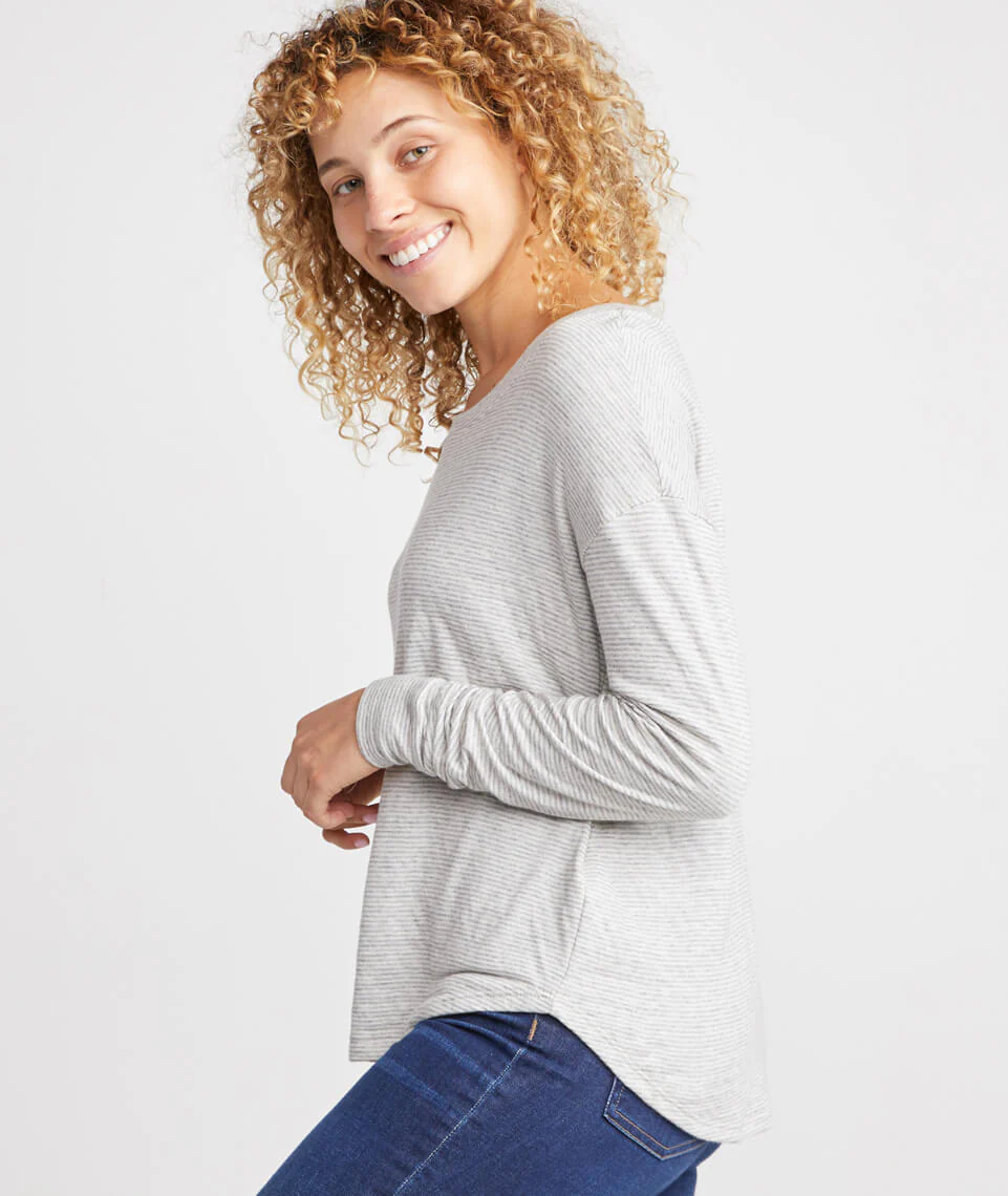 Double Knit Saddle Crew in Heather Grey/Cream