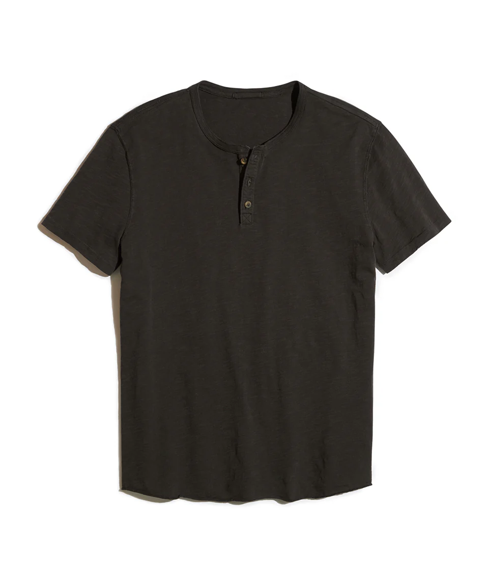 Short Sleeve Henley in Faded Black