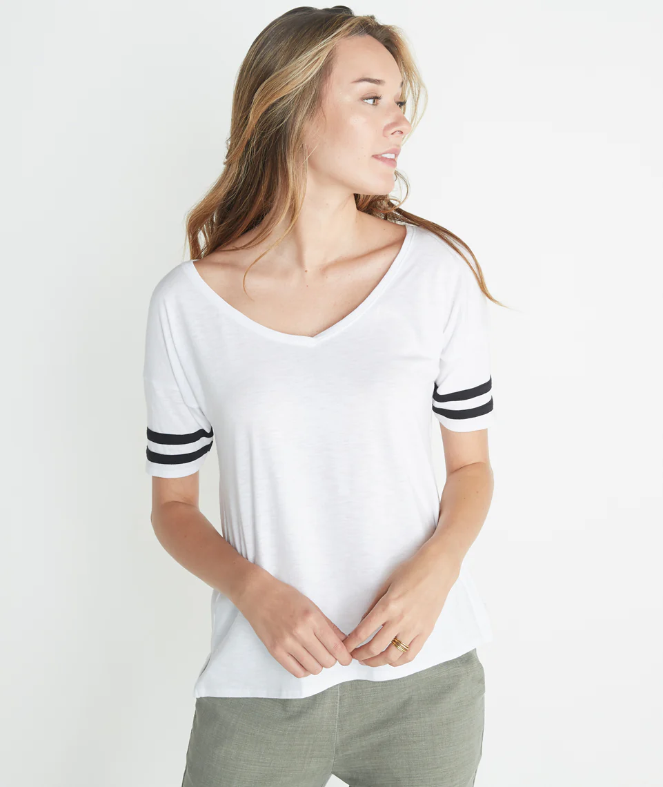 Varsity Stripe Tee in Snow White