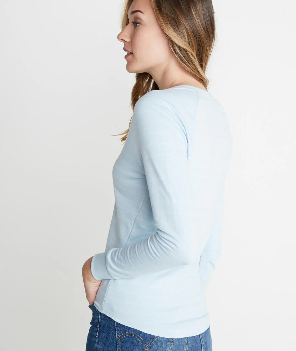 Double Knit Henley in Carolina Blue Stripe