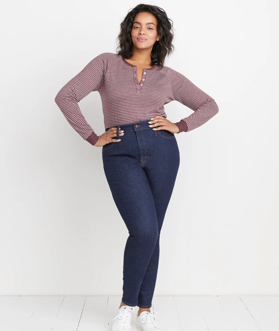 Double Knit Henley in Port Royal/White Stripe