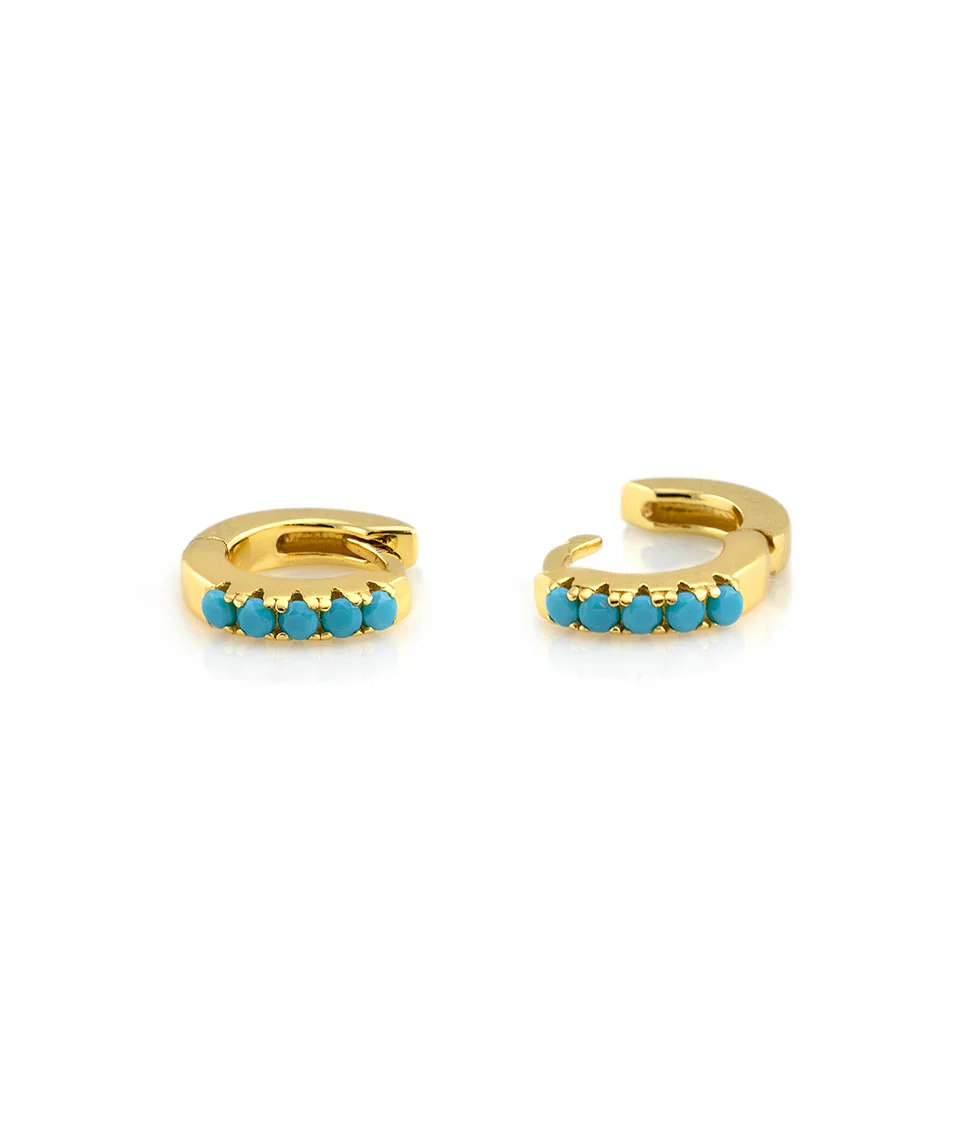 Kris Nations Turquoise Huggie Hoop Earrings in Turquoise/Gold