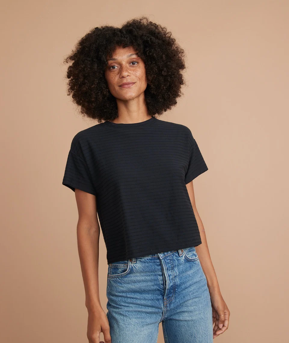 Lydia Textured Stripe Top in Faded Black/Black Stripe