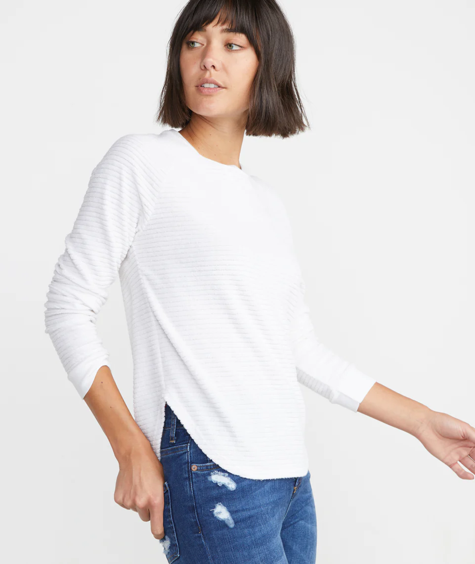 Terry Out Crewneck Sweatshirt in Natural Stripe