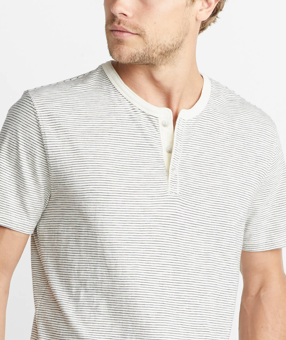 Short Sleeve Henley in Natural Stripe