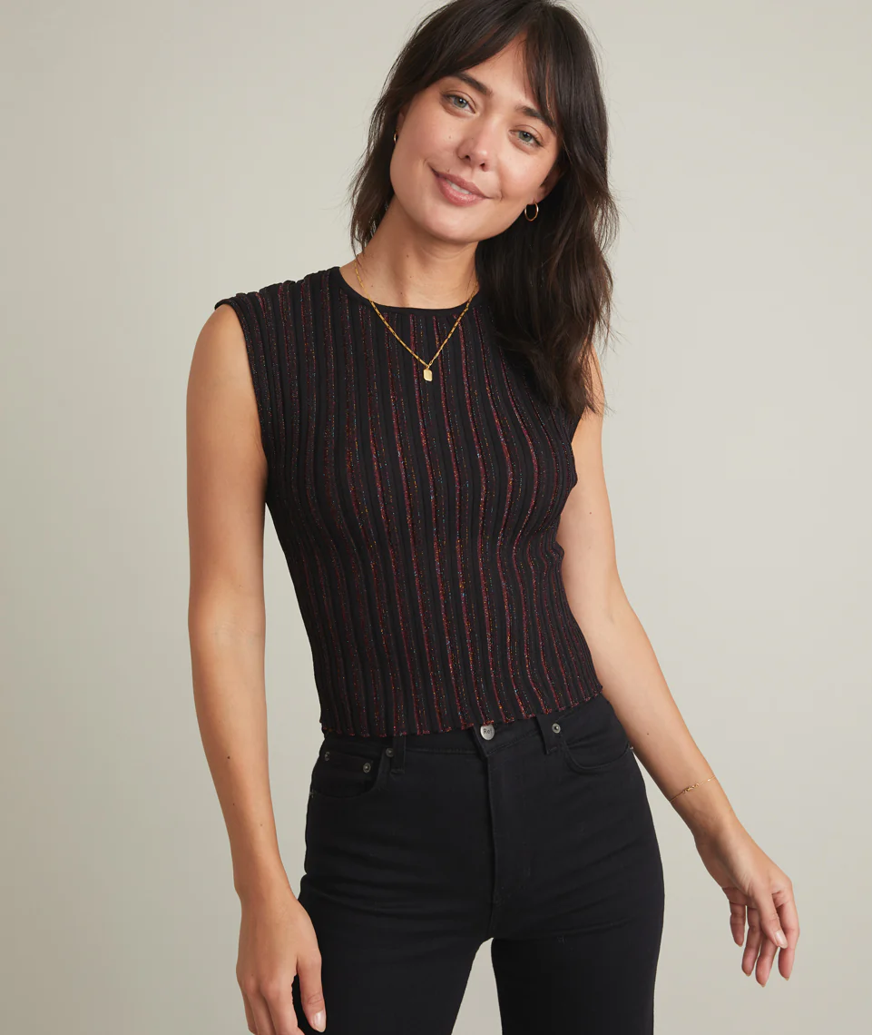Penny Pleated Top in Black Rainbow Lurex