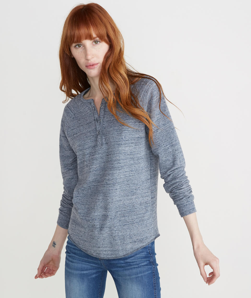 Double Knit Henley in Denim Flax
