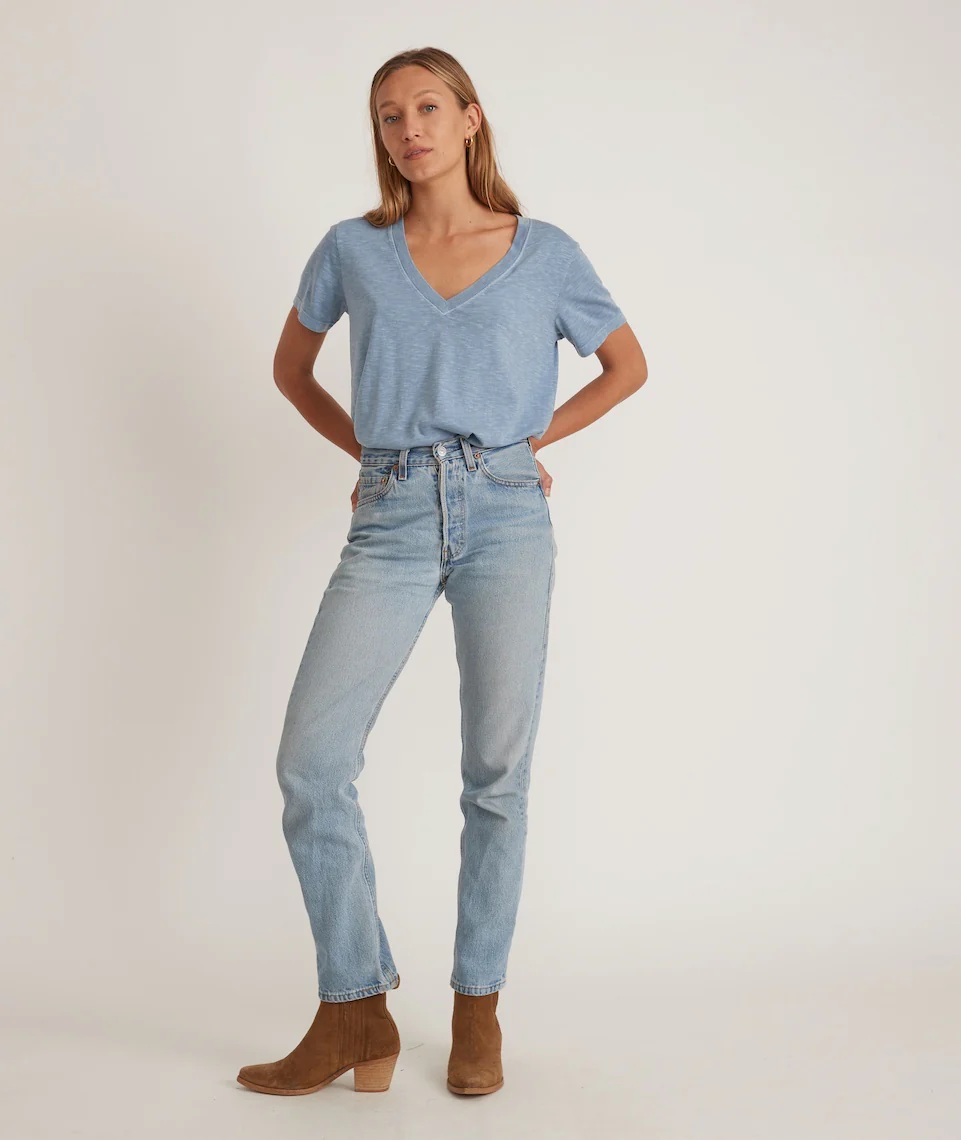 Boyfriend V-Neck Tee in Coronet Blue