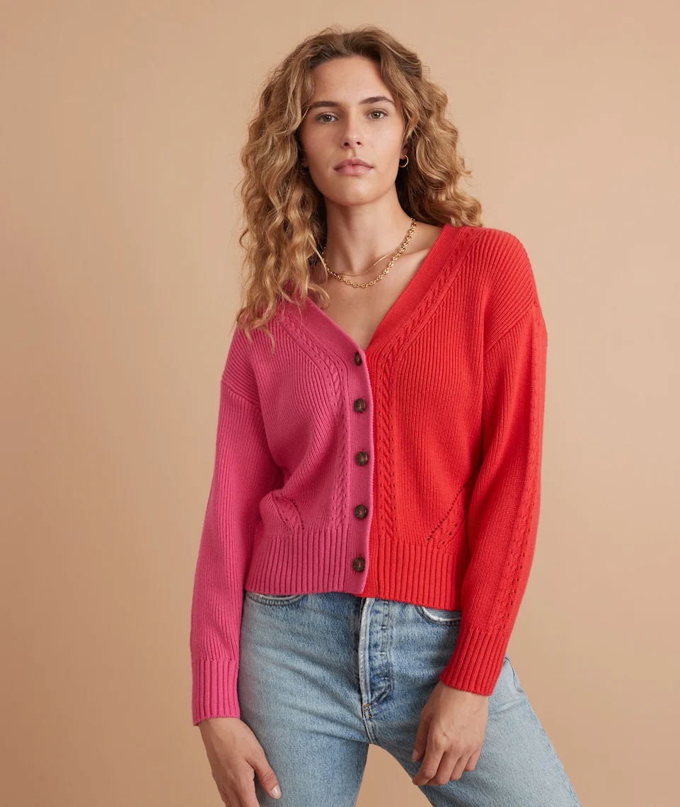 Robin Crop Cardigan in Bubblegum/Vermillion