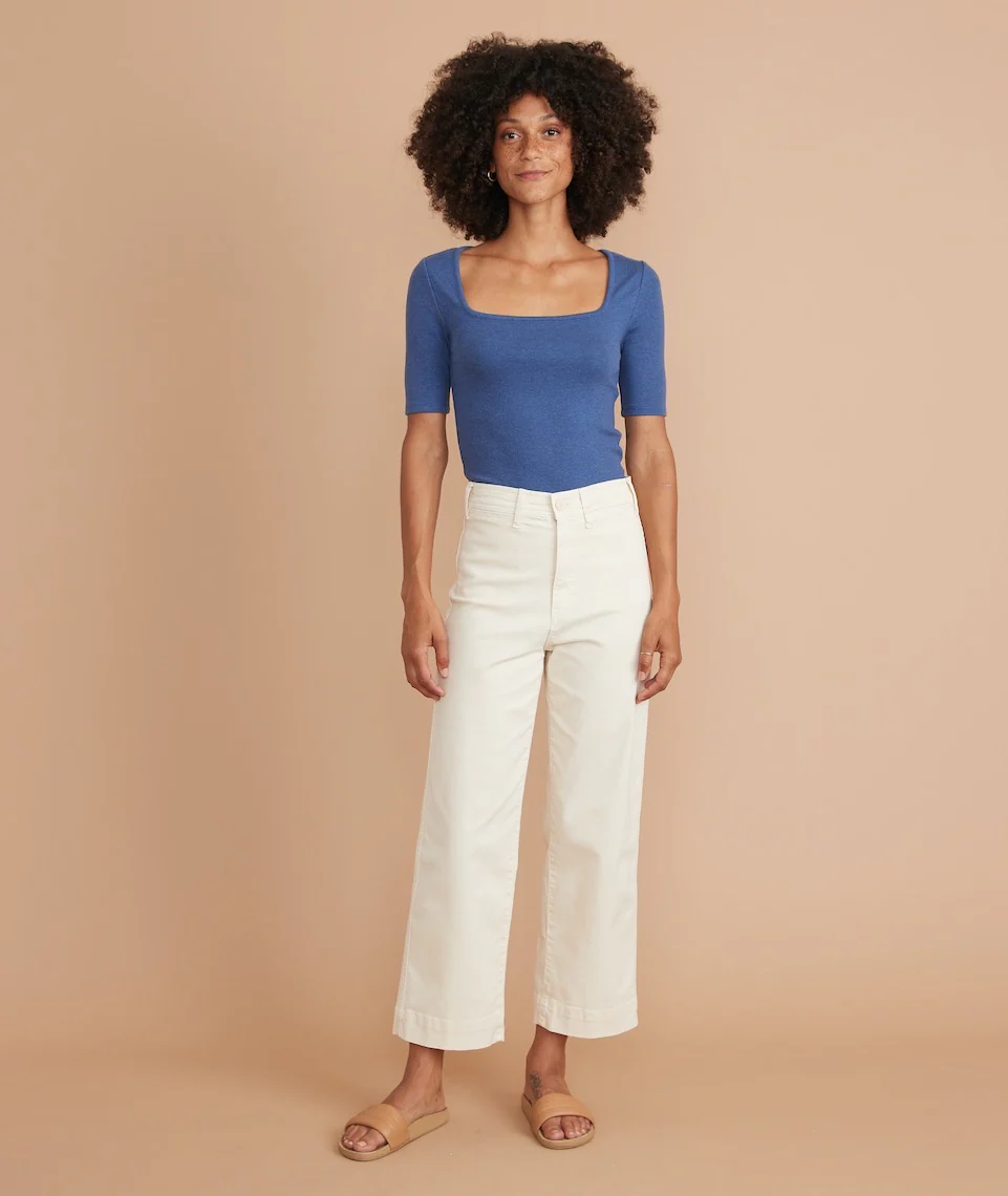 Lexi Rib Square Neck Top in Blue Heather