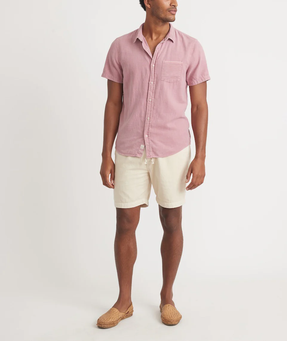 Short Sleeve Selvage Cotton Shirt in Dusty Pink