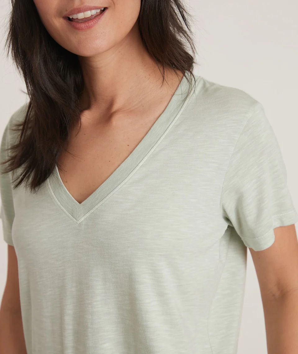 Boyfriend V-Neck Tee in Smoke Green