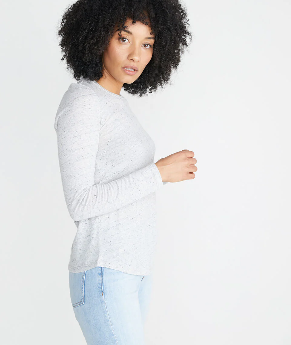 Clover Longsleeve Saddle Tee in Light Heather Ash