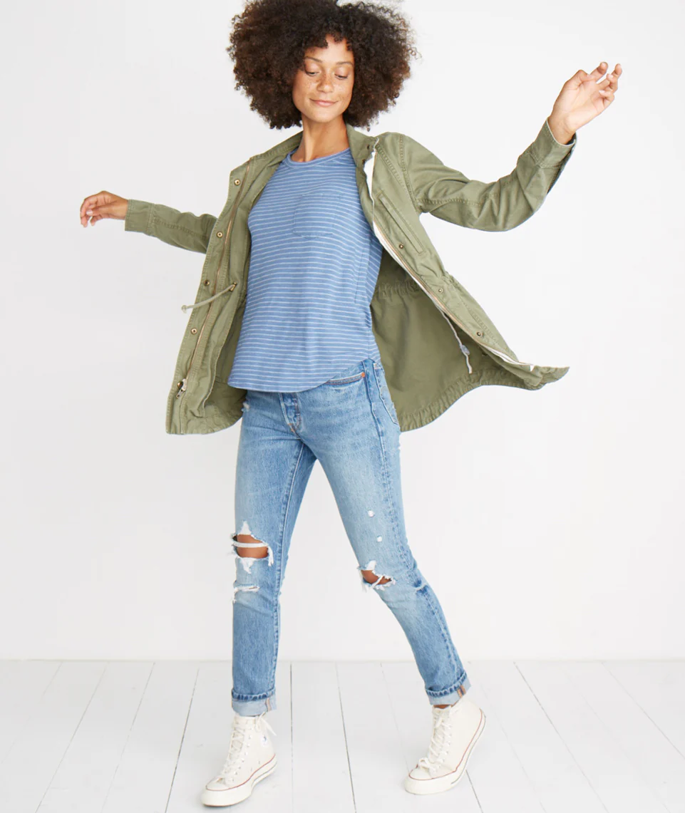 Boyfriend Saddle Tee in Blue/White