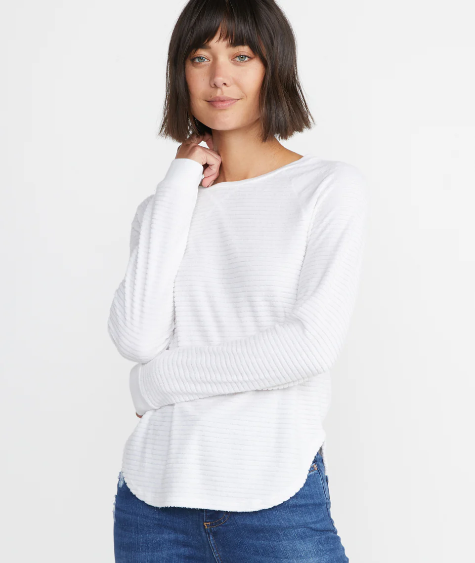 Terry Out Crewneck Sweatshirt in Natural Stripe