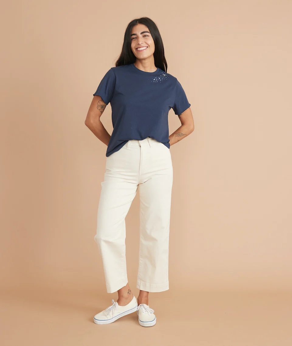 Zodiac Boyfriend Crew Tee in Black Iris Zodiac