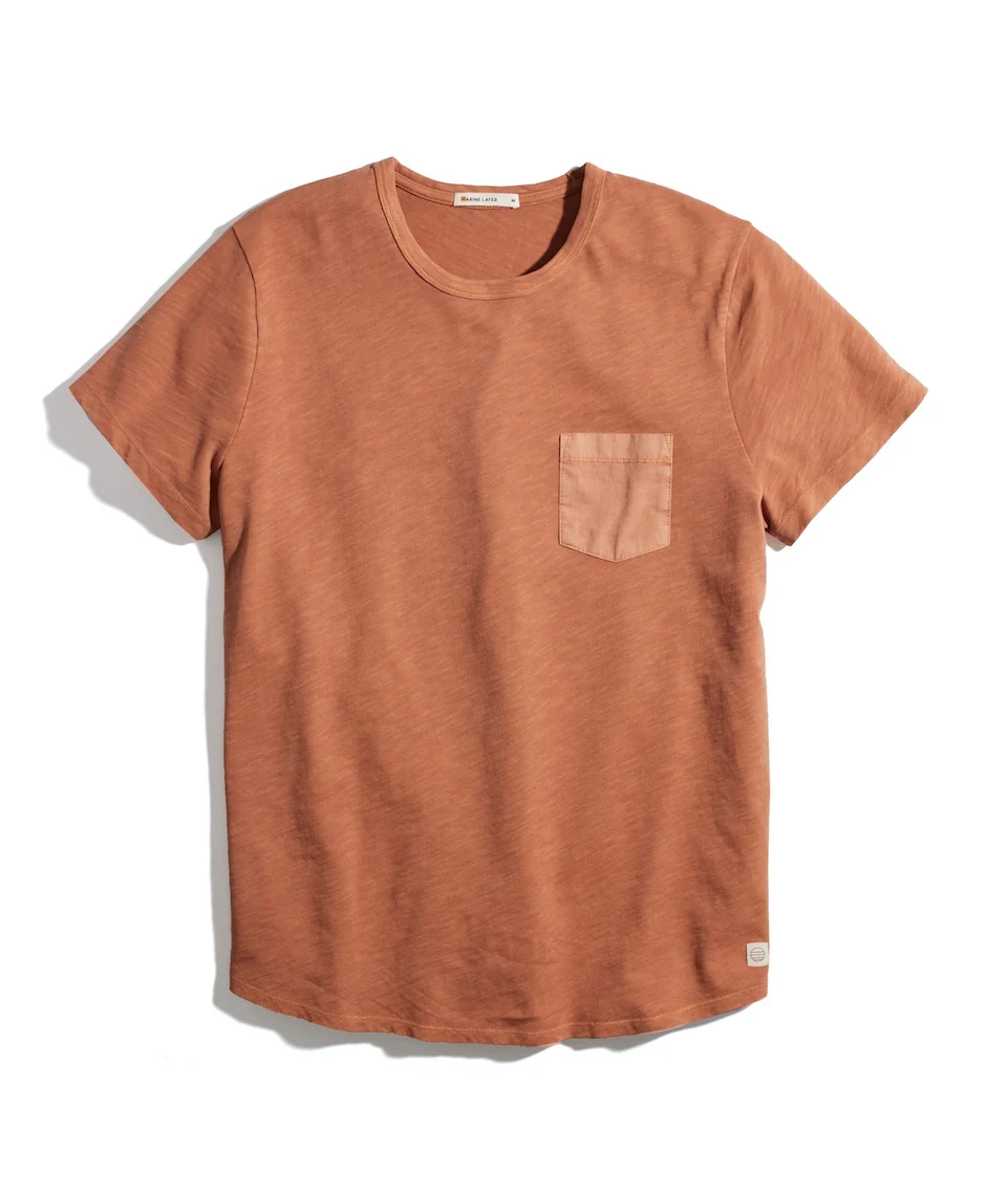 Vintage Heavy Slub Pocket Tee in Amber Brown