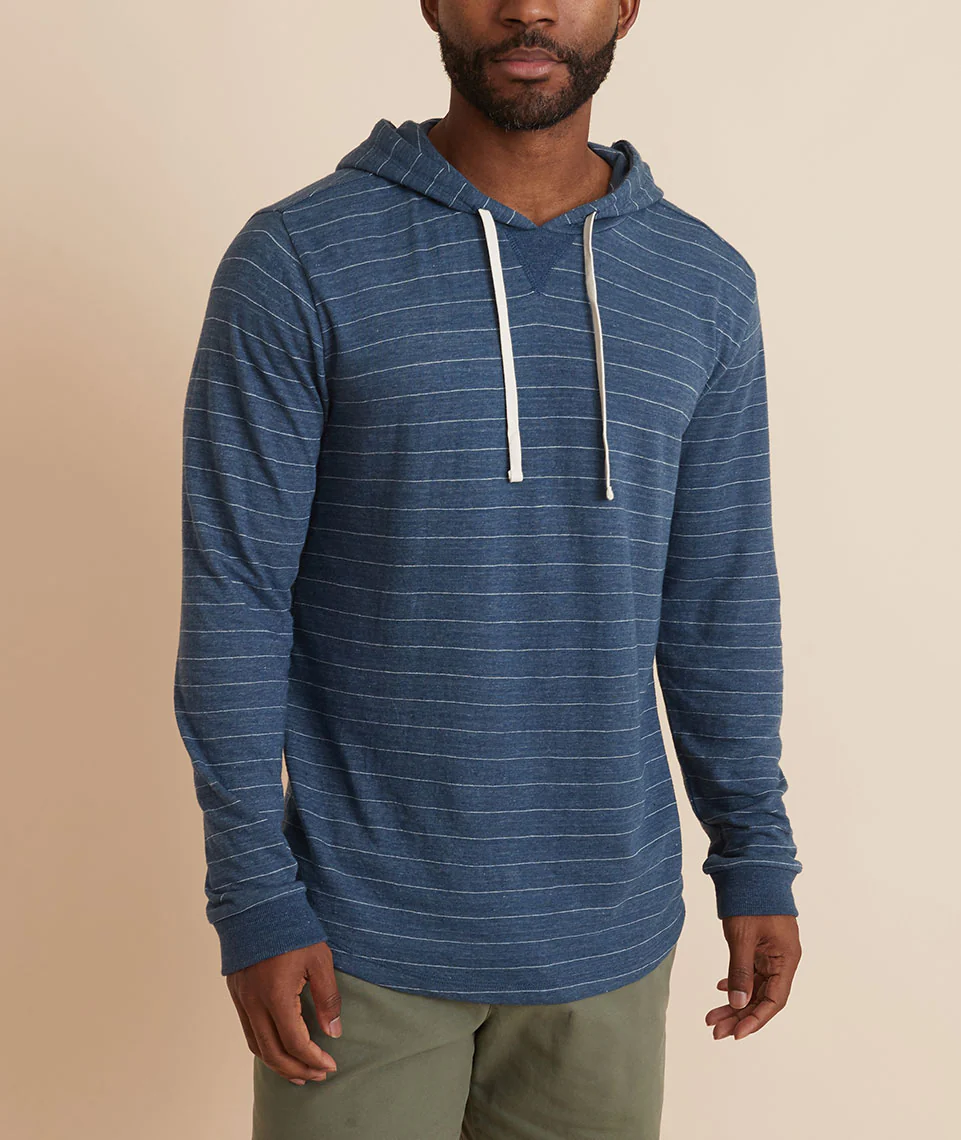 Double Knit Pullover Hoodie in Navy/White