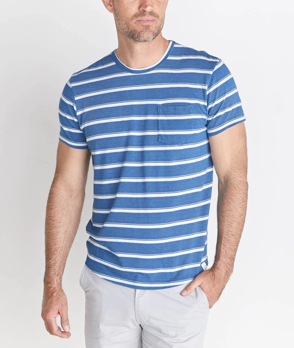 Saddle Pocket Tee in Indigo Stripe