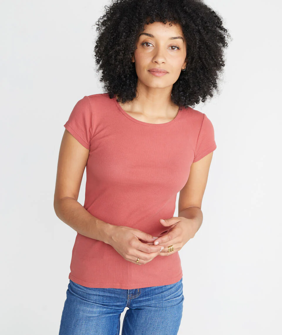 Lila Rib Scoopneck in Brick