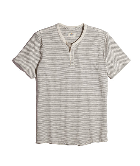 Short Sleeve Henley in Natural Stripe