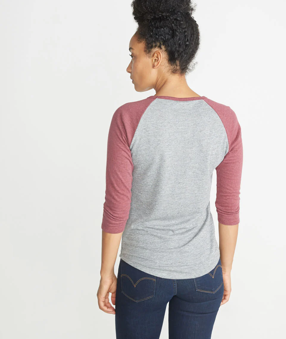 Double Knit Baseball Raglan in Heather Grey/Merlot