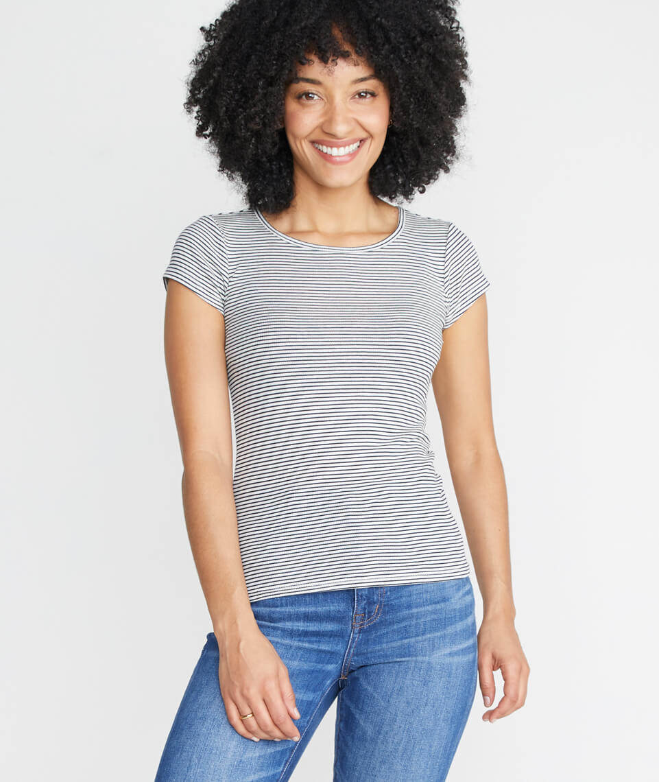 Lila Rib Scoopneck in Natural/Black Stripe