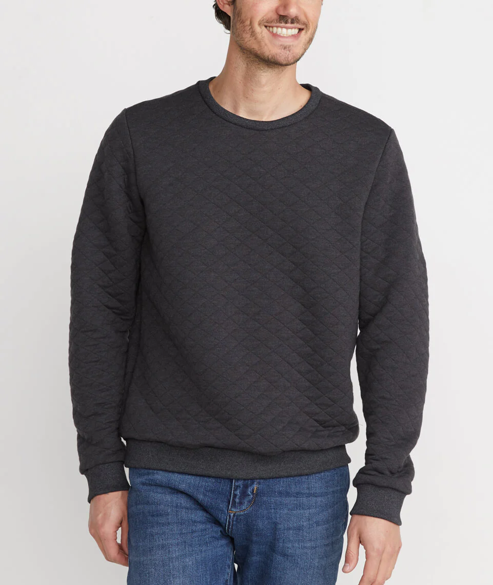 Quilted Crewneck Sweatshirt in Charcoal Heather