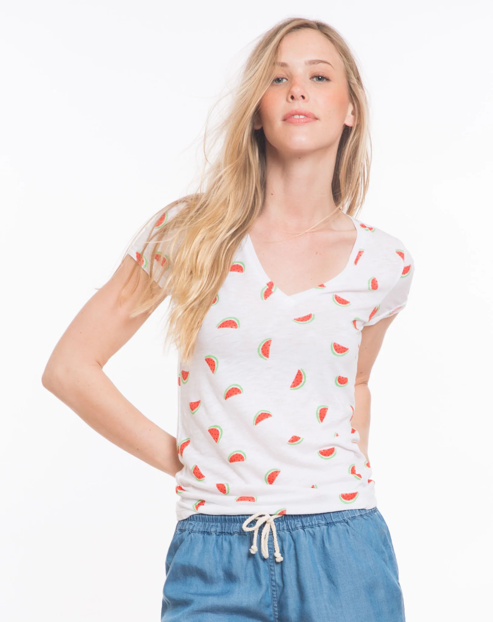 Slub V-neck - Watermelon Print