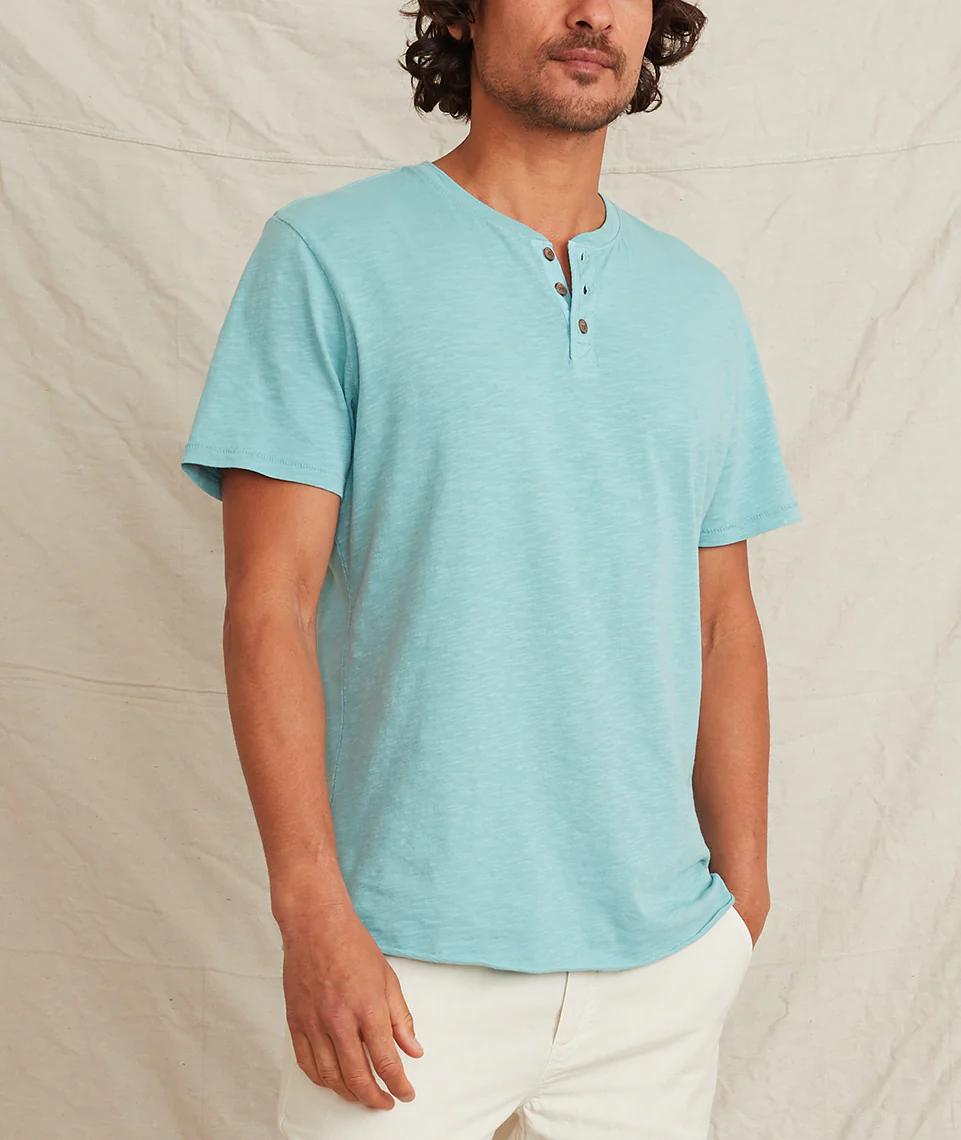 Short Sleeve Henley in Green Mist