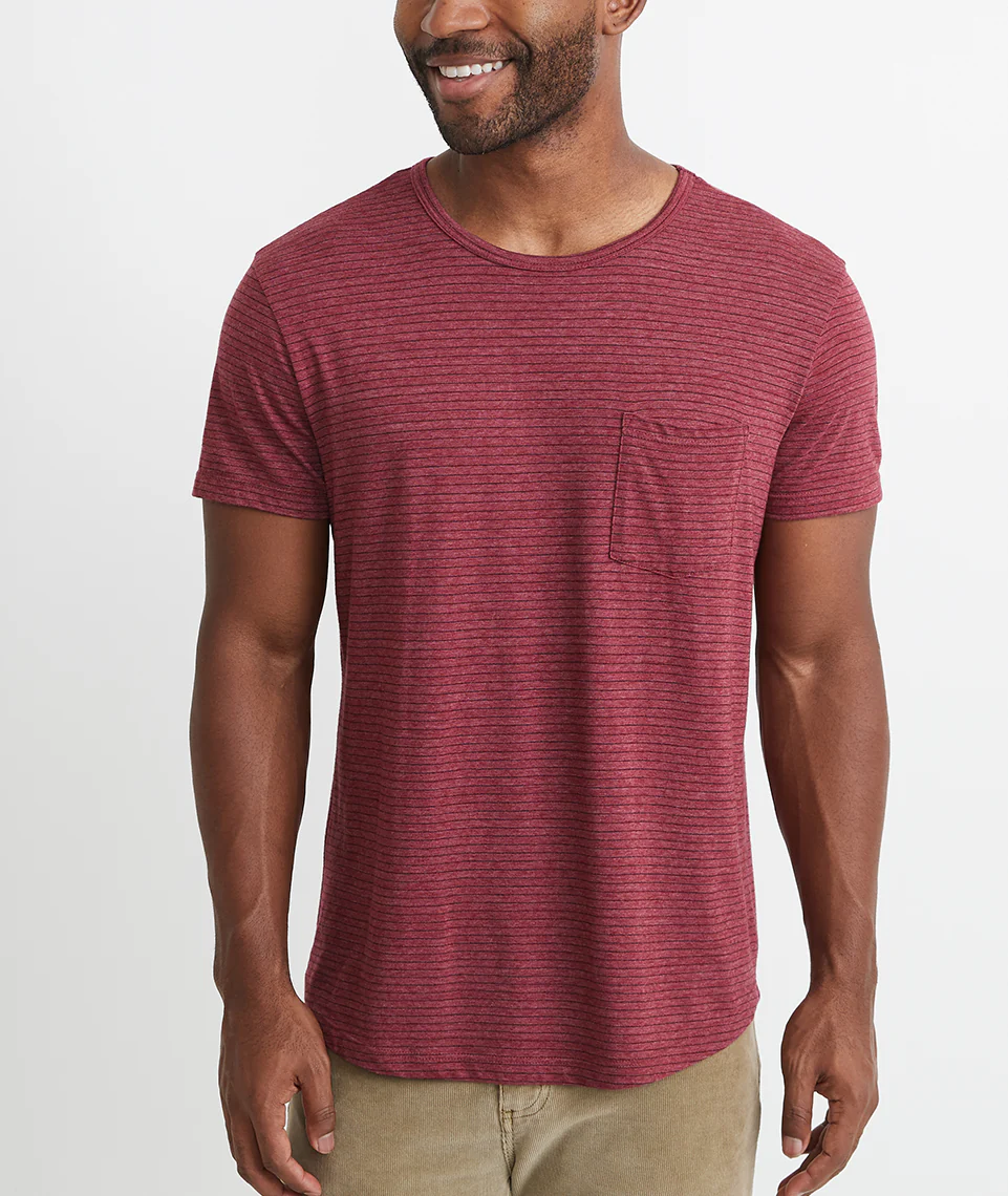 Saddle Pocket Tee in Tawny Port/Black Stripe