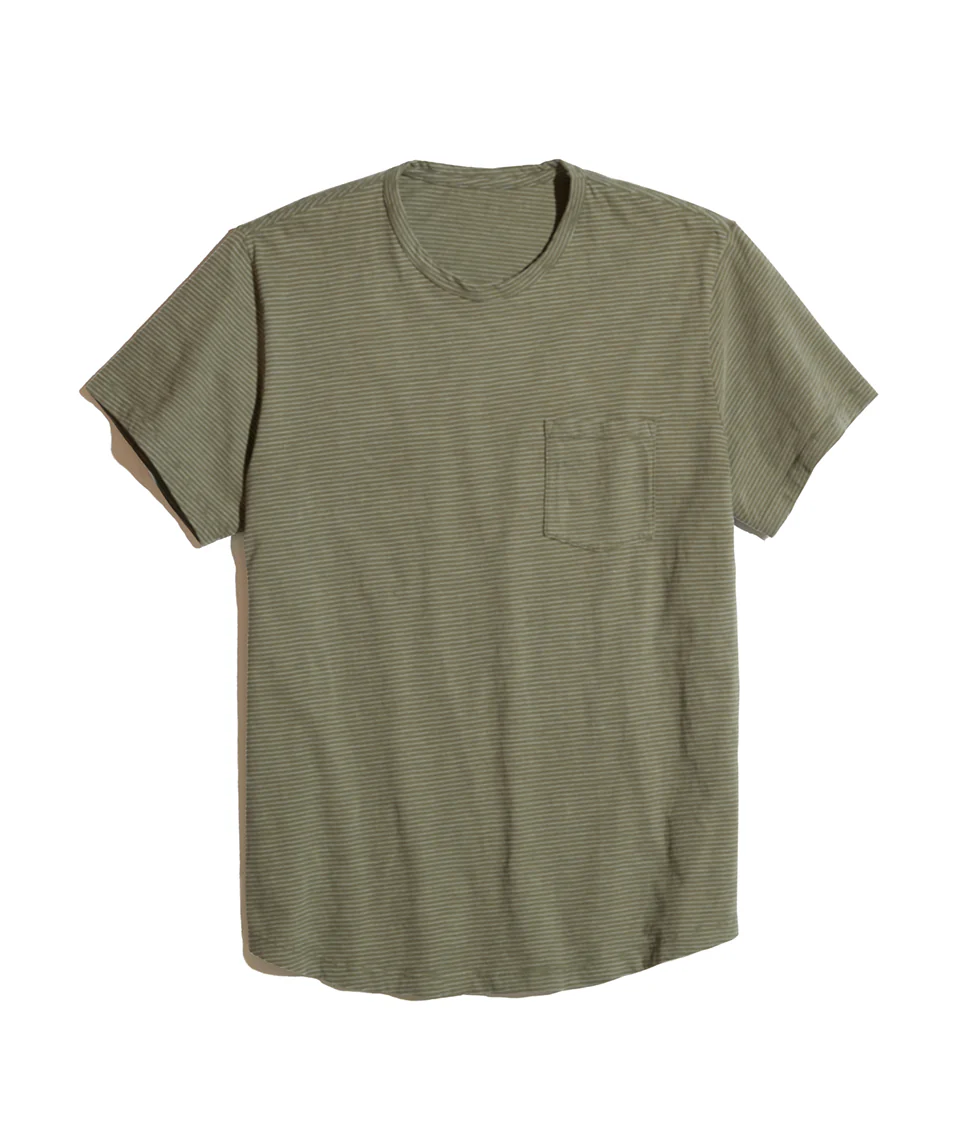 Saddle Pocket Tee in Thyme/White Stripe