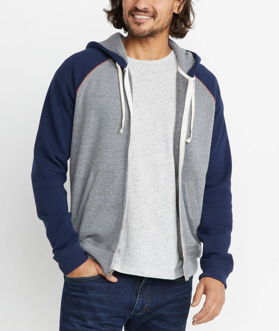 Raglan Zip Hoodie in  Heather Grey/Navy