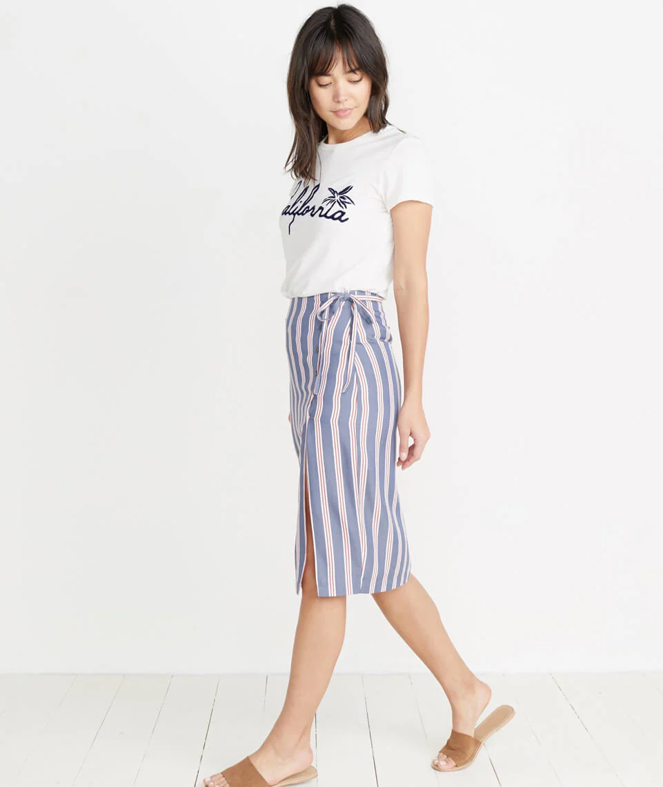 Layla Wrap Skirt in Cream/Red Multi Stripe