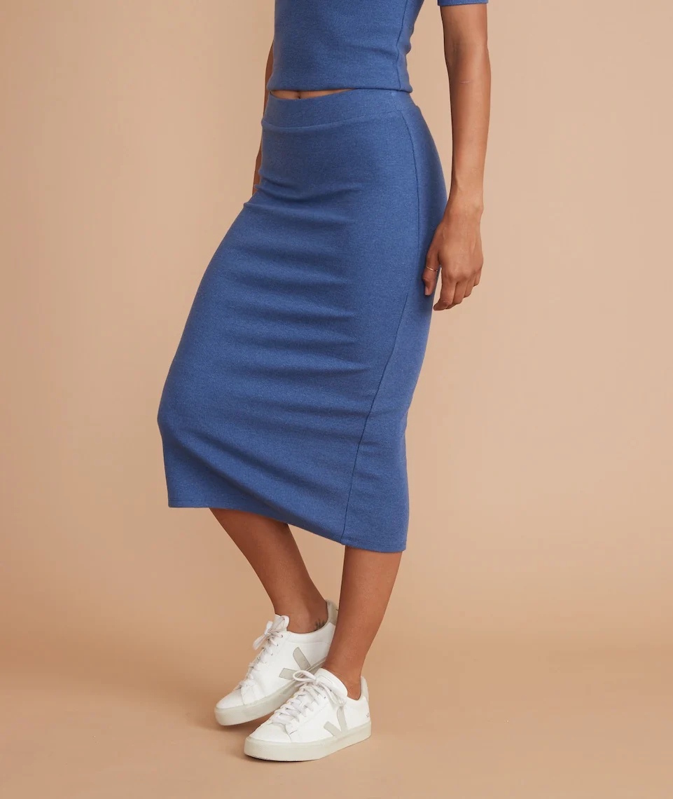 Lexi Rib Midi Skirt in Blue Heather