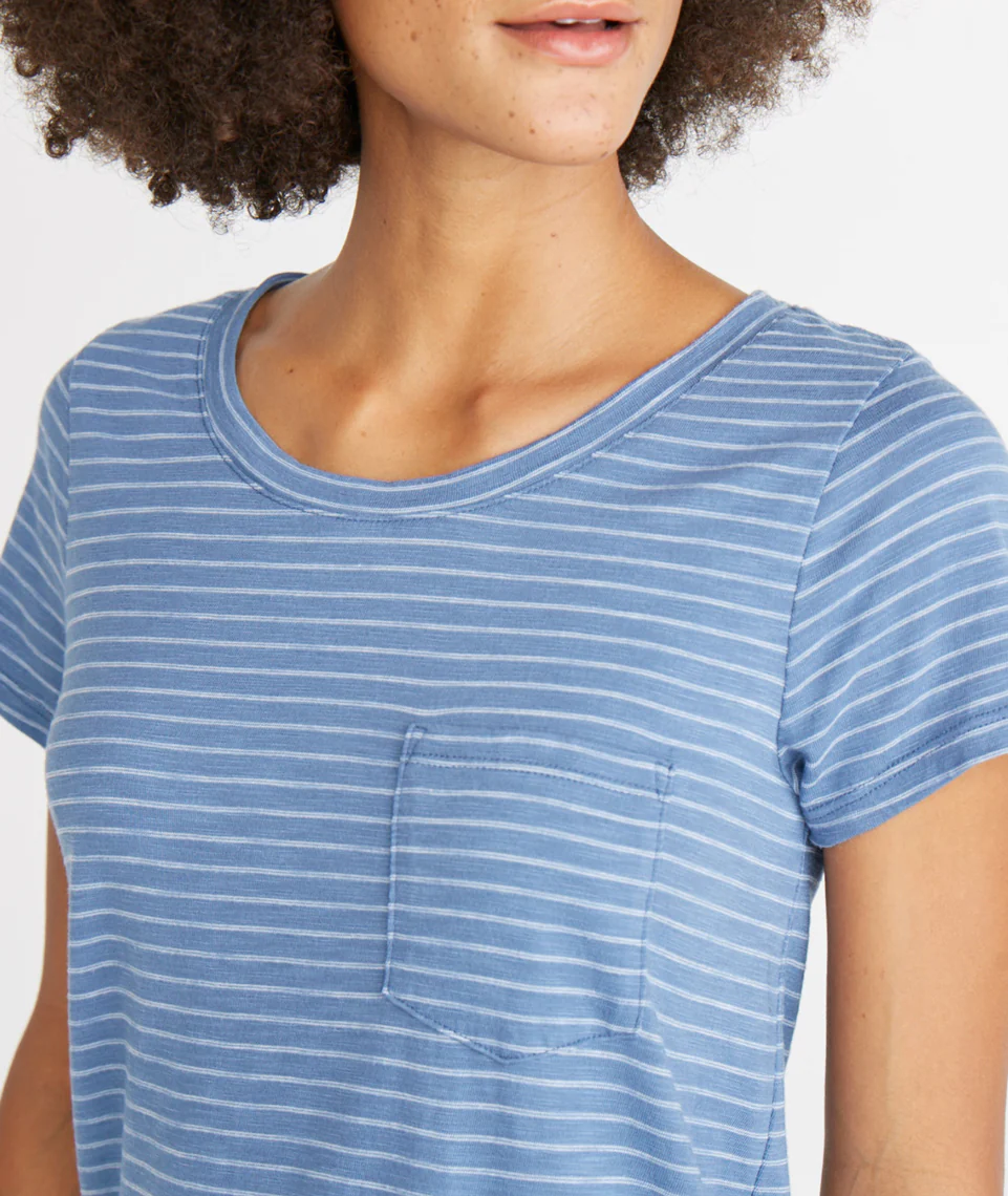 Boyfriend Saddle Tee in Blue/White