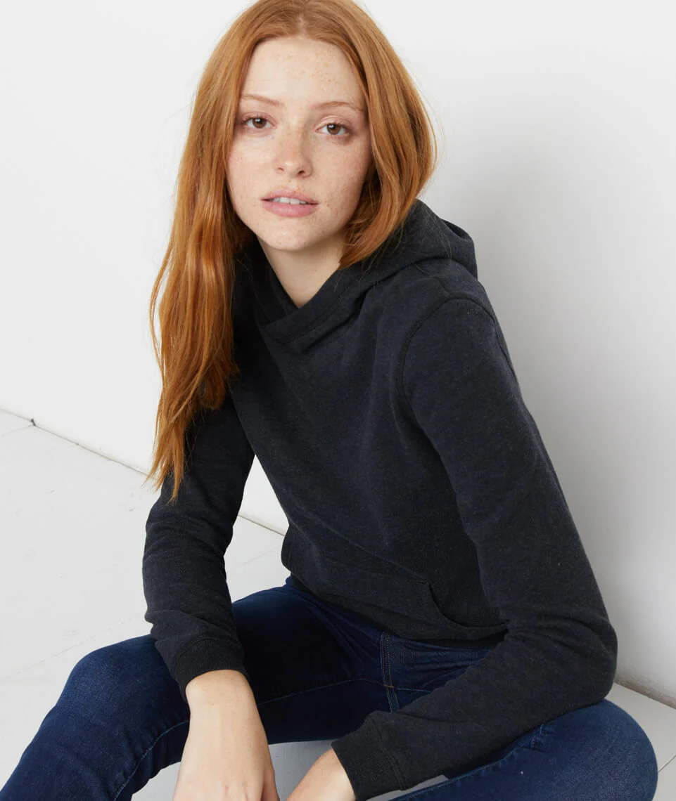 Regina Cowlneck Hoodie in Jet Black Heather