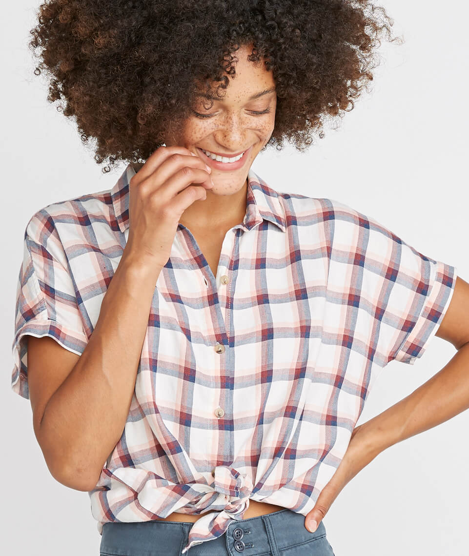 Presley Button Down in Rosewood Plaid